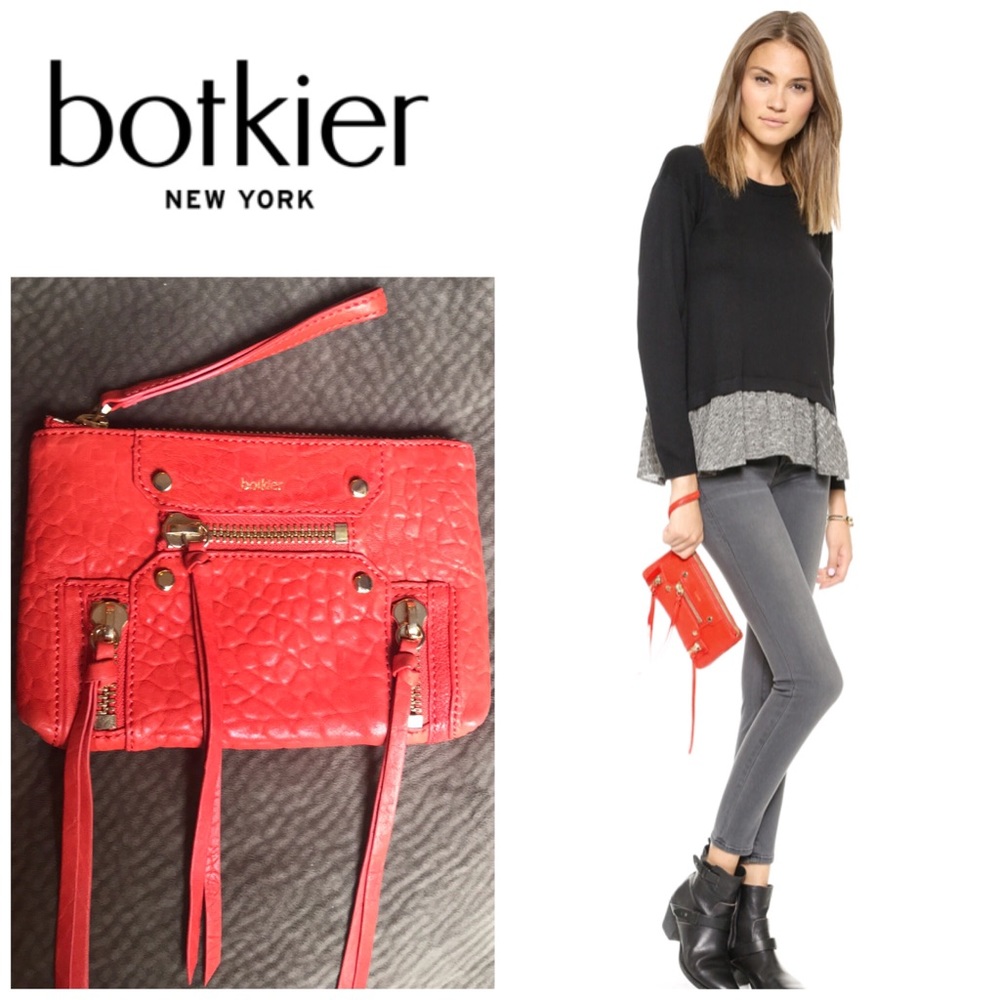 Botkier Logan wristlet leather orange pebbles chic